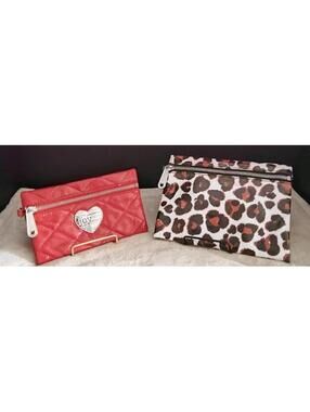 Brighton Jingle TWO Pouch Set Red w/ Heart & Animal Print ADORABLE